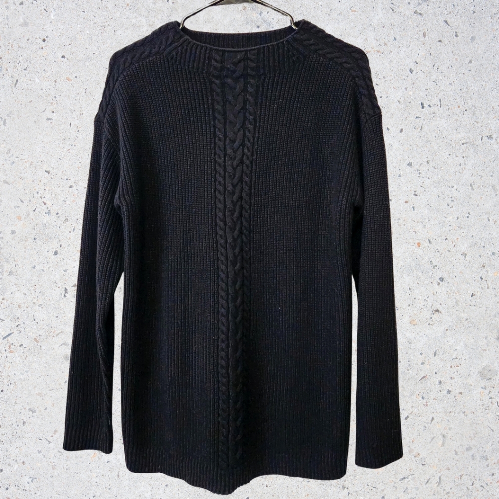 Talbots Cable Knit Pullover Crewneck Sweater Lambs Wool Blend Black Small